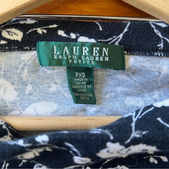 Lauren Ralph Lauren Black White Floral Print Crop Boatneck Tee, Size PXS - Picture 4 of 4